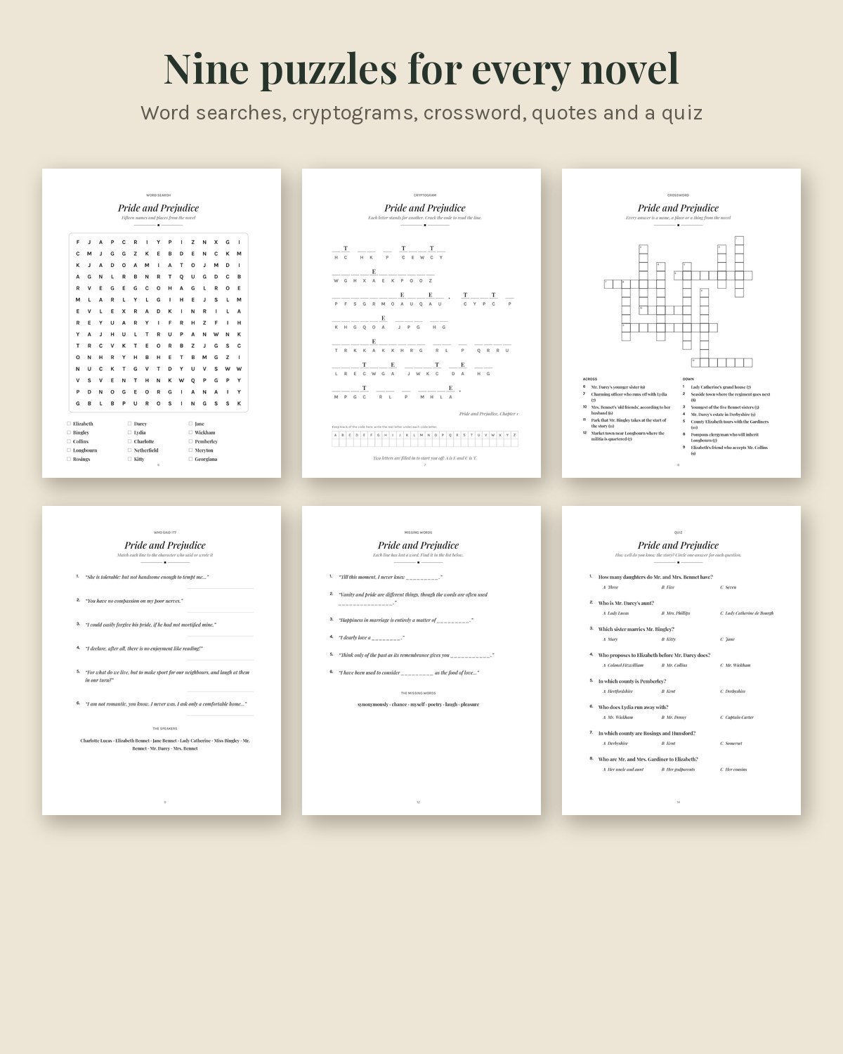 The Jane Austen Puzzle Book: Word Searches, Cryptograms, Crosswords and Quotes (Printed Paperback) lifestyle photo 1