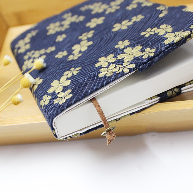 Sakura Fabric A5 Book Cover — Navy & Gold lifestyle photo 1