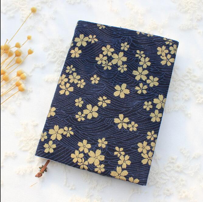 Sakura Fabric A5 Book Cover — Navy & Gold