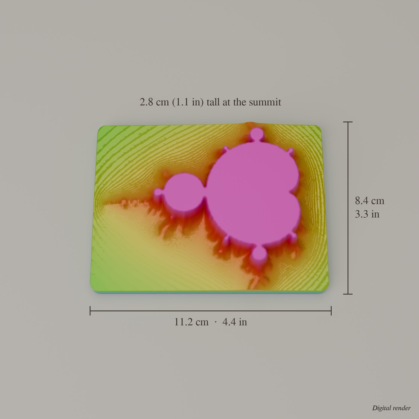Mandelbrot Set Mountain, 3D Printed Fractal Relief with Its Equation Engraved Underneath lifestyle photo 4