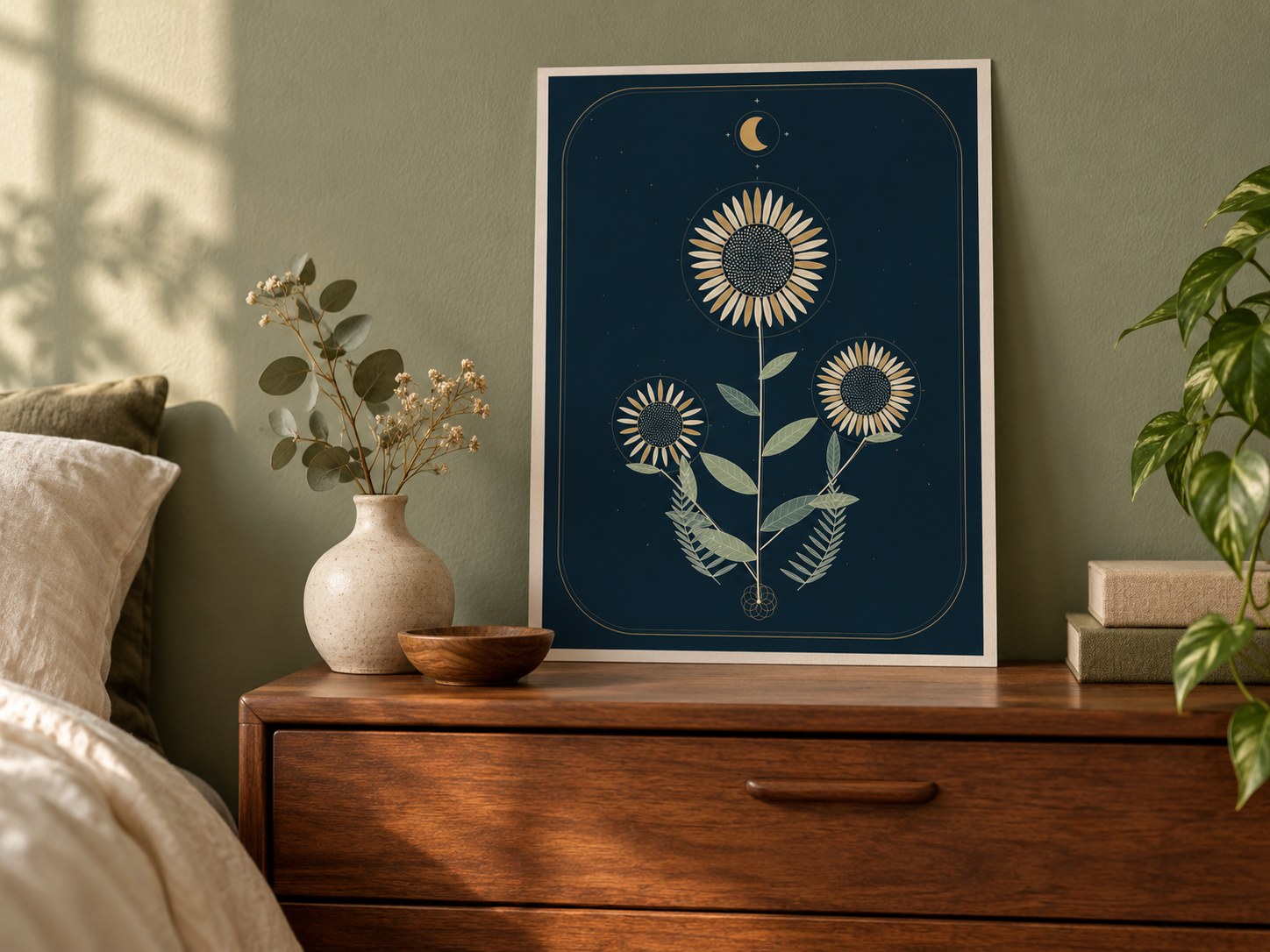 Moonlit Botanicals — 12 × 16 Botanical Art Print — AI-generated room styling mockup