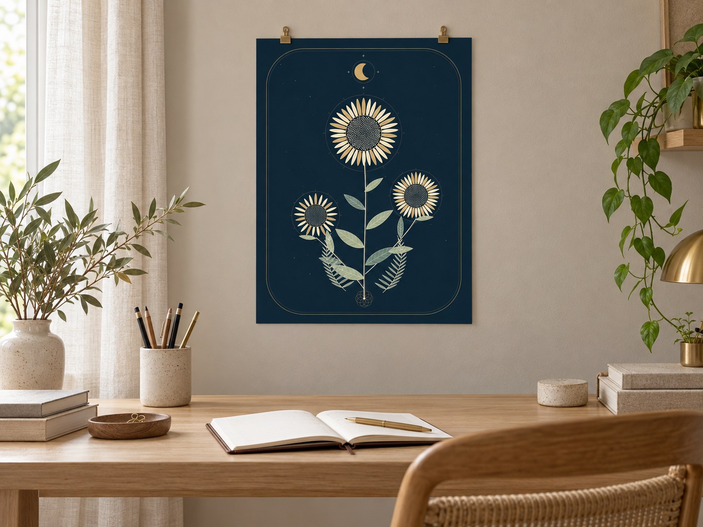 Moonlit Botanicals — 12 × 16 Botanical Art Print — AI-generated room styling mockup
