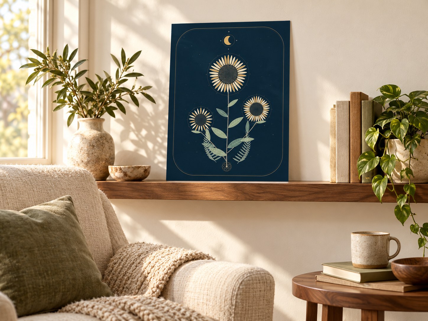 Moonlit Botanicals — 12 × 16 Botanical Art Print — AI-generated room styling mockup